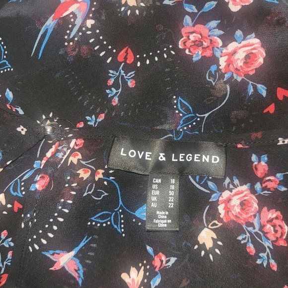 Love & Legend Black and Pink Floral Ruffle Short Sleeve Blouse 18 - Picture 7 of 7